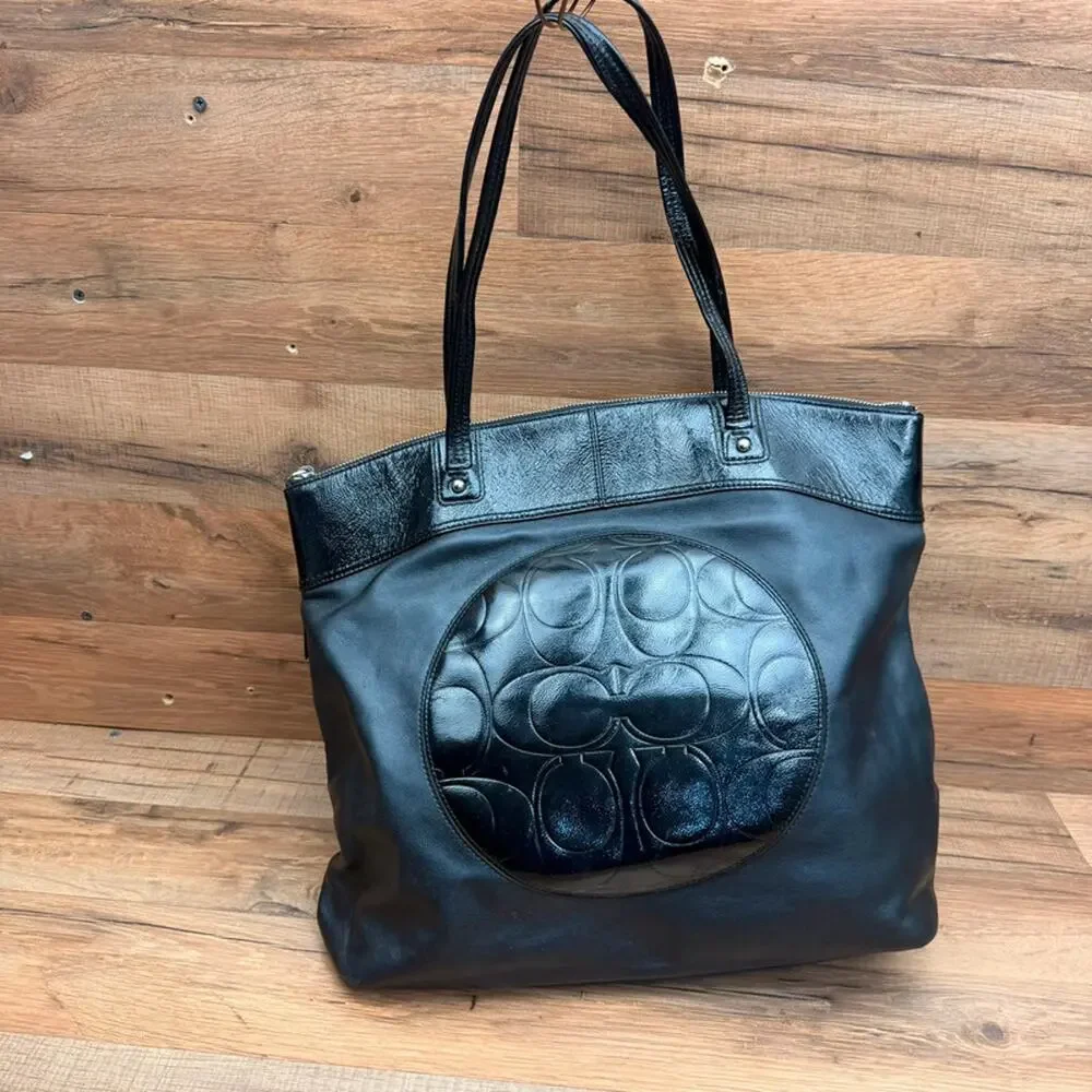 Coach Laura Signature Embossed Leather Tote Black F18336